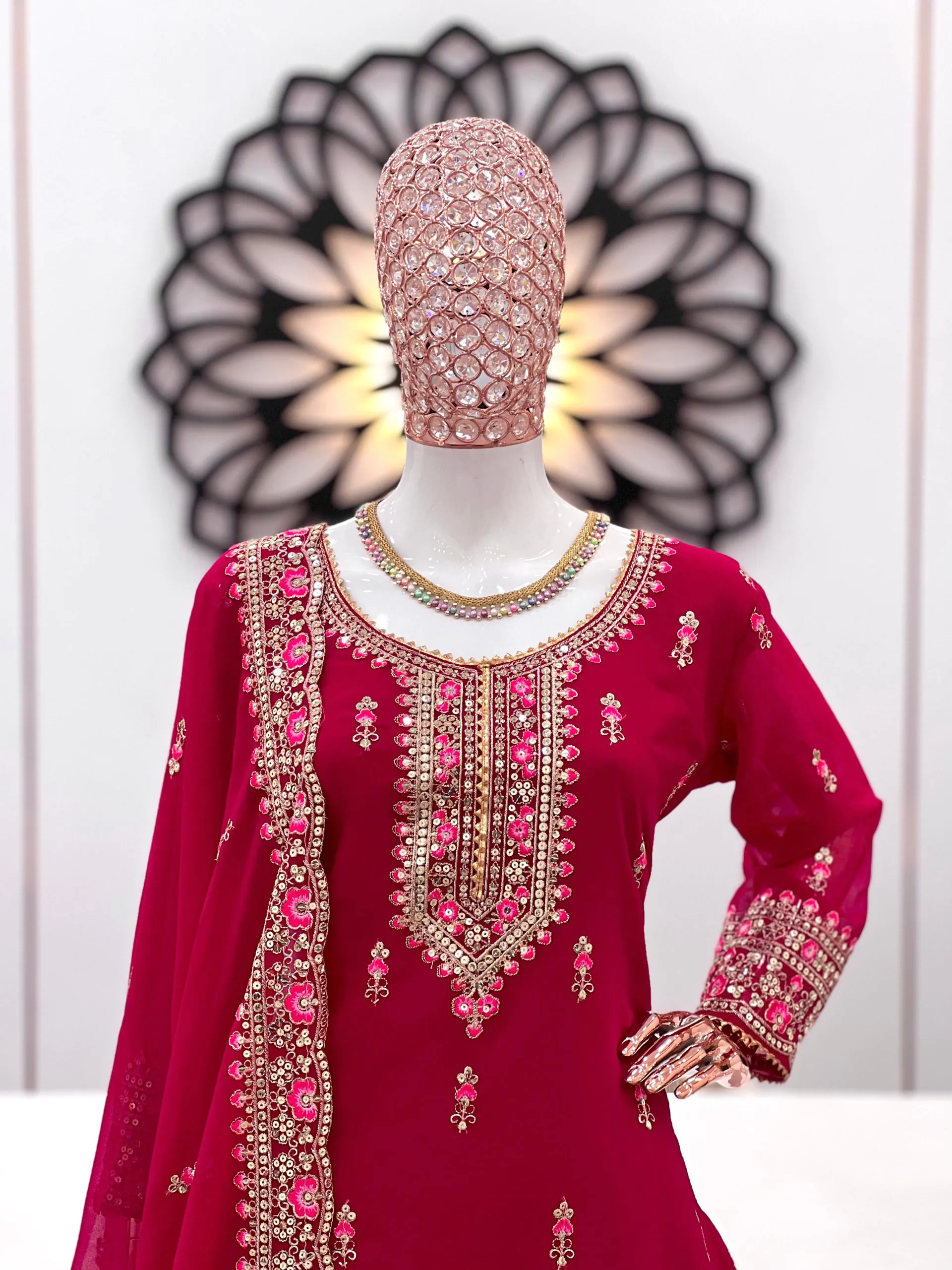 ZF 367 Maroon Color Faux Georgette thread Sequence Work Sharara Suit Casual, Wedding, Party, Festive, Events Etc. Expected Delivery 4-6 Working Days @2399/- | Jump Suits, Salwar suit, Casual Suits, Creative suits, Designer Suits, Palazzo Suits, Party Wear Suits, Patiala Suits, Straight Suits