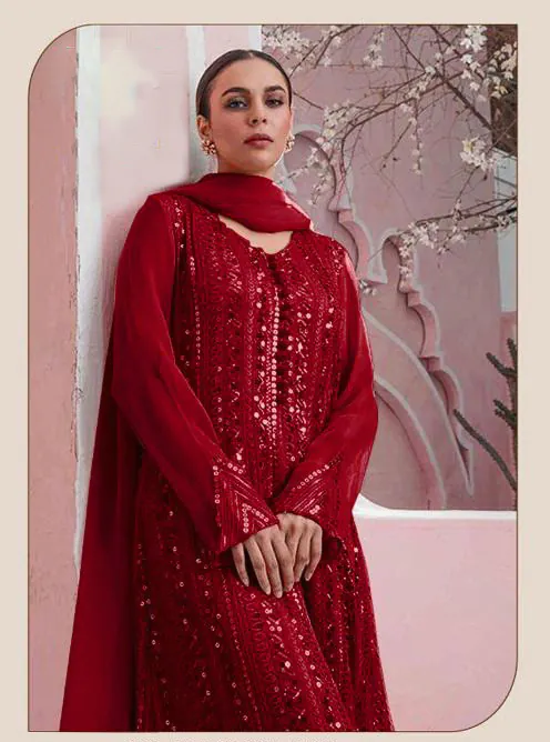 DS 001255 Red Color Georgette Embroidered Straight Pakistani Salwar Suit Casual, Wedding, Festive, Events Etc. Expected Delivery 4-6 Working Days @1949/- | Jump Suits, Salwar suit, Casual Suits, Creative suits, Designer Suits, Palazzo Suits, Party Wear Suits, Patiala Suits, Straight Suits