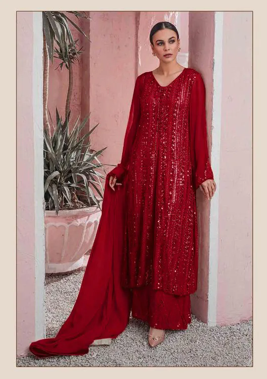 DS 001255 Red Color Georgette Embroidered Straight Pakistani Salwar Suit Casual, Wedding, Festive, Events Etc. Expected Delivery 4-6 Working Days @1949/- | Jump Suits, Salwar suit, Casual Suits, Creative suits, Designer Suits, Palazzo Suits, Party Wear Suits, Patiala Suits, Straight Suits