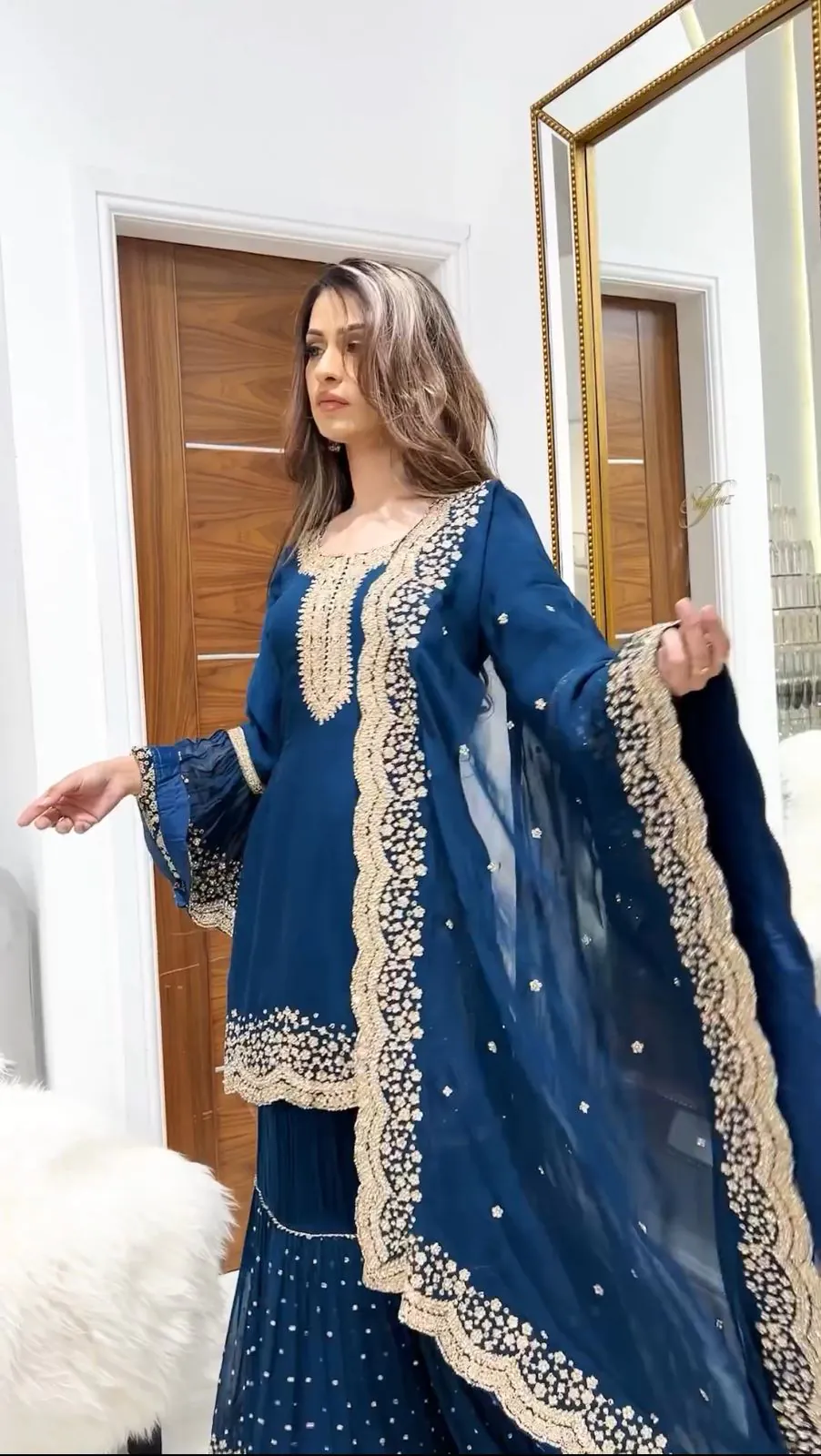 NSR 797 Royal Blue Color Faux Georgette Embroidery Work Sharara Suit Casual, Wedding, Party, Festive, Events Etc. Expected Delivery 4-6 Working Days 2099/- | Jump Suits, Salwar suit, Casual Suits, Creative suits, Designer Suits, Palazzo Suits, Party Wear Suits, Patiala Suits, Straight Suits