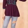 Wine Heavy Rayon Embroidery Kurti