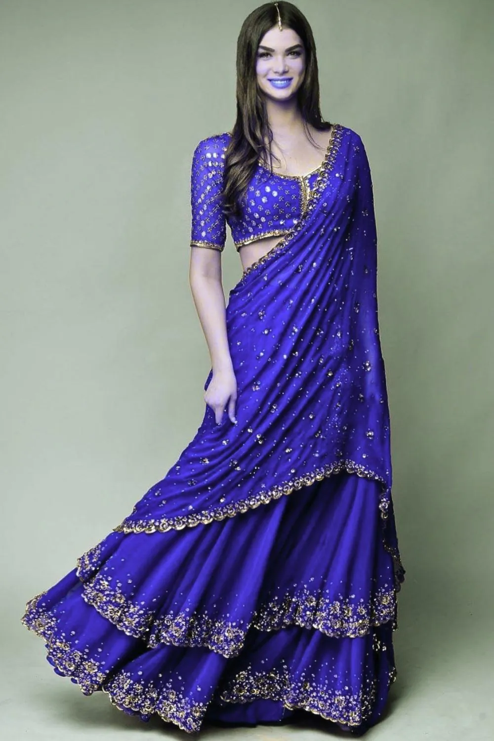 KF 1330 Royal Blue Lehenga : Georgette Blouse : Georgette Work : Sequence Embroidery Work With 2 Layer Ruffle Wedding, Party, Festive @2049/- Only | Lehenga, Bollywood Lehenga, Creative Lehenga, Designer Lehenga, Embroidered Lehenga, Party Wear Lehenga