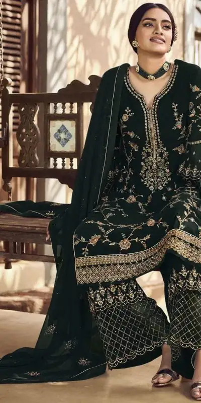Fc 22987 Black Color Georgette Embroidery Stone Work Sharara Suit Wedding, Party, Festive Expected Delivery 4-6 Working Days @2149/- | Jump Suits, Salwar suit, Casual Suits, Creative suits, Designer Suits, Palazzo Suits, Party Wear Suits, Patiala Suits, Straight Suits