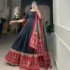 Black Tussar Silk Foil Print Gown