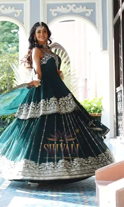 ZF 369 Peacock Green Color Faux Georgette Embroidery Sequence Work Lehenga Wedding, Party, Events Etc. Expected Delivery 4-6 Working Days 2299/- | Lehenga, Bollywood Lehenga, Creative Lehenga, Designer Lehenga, Embroidered Lehenga, Party Wear Lehenga