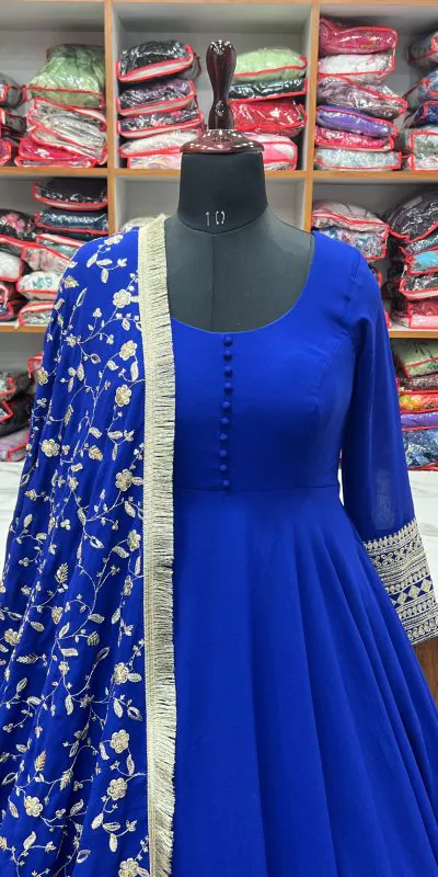 Fashionable Royal Blue Color Pure Soft Faux Georgette Anarkali Suit