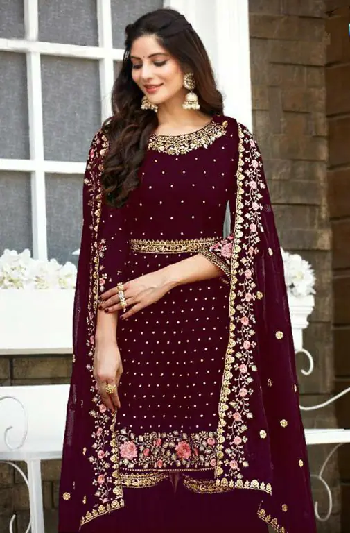 Ds 003821 Maroon color Georgette Embroidery Stone work Sharara suit Wedding, Party, Festive, Events Etc. Expected Delivery 4-6 Working Days @2299/- | Salwar suit, Casual Suits, Creative suits, Designer Suits, Palazzo Suits, Party Wear Suits, Straight Suits