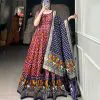 Wine Tussar Silk Patola Gown with Foil Print