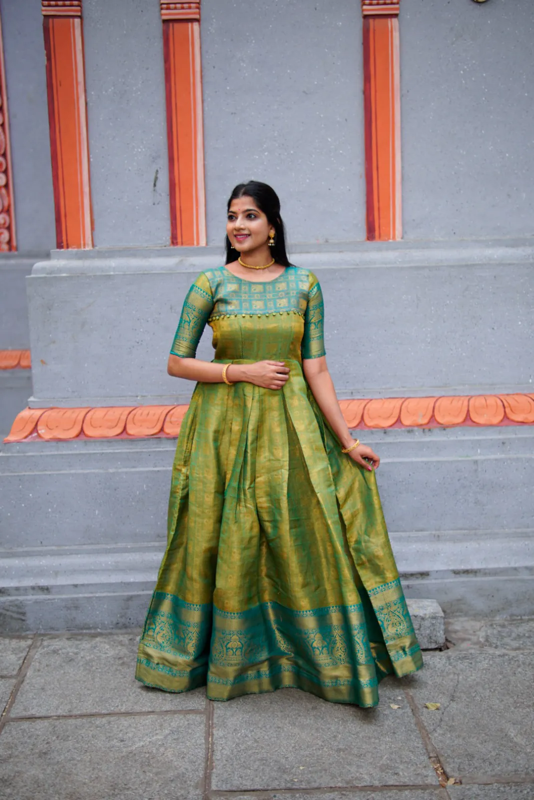 YNF5311Green Color Kanjivaram Silk Zari Weaving Work Gown Casual, Wedding, Festive, Events, Designer Party Wear, Expected Delivery 4-6 Working Days @1699 | Gowns, Bollywood Gowns, Creative Gowns, Designer Gowns, Embroidered Gowns, Party Wear Gowns