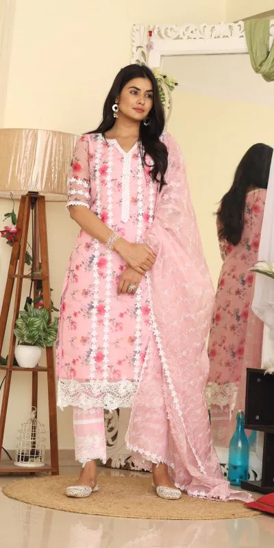 RTC 8043 Light Pink Color Organza Silk Digital Printed Thread Anarkali Suit Casual, Wedding, Festive, Events Etc. Expected Delivery 4-6 Working Days @1799/- | Anarkali Suits, Bollywood Anarkali, Creative-Anarkali, Designer Anarkali, Embroidered Anarkali, Party Wear Anarkali