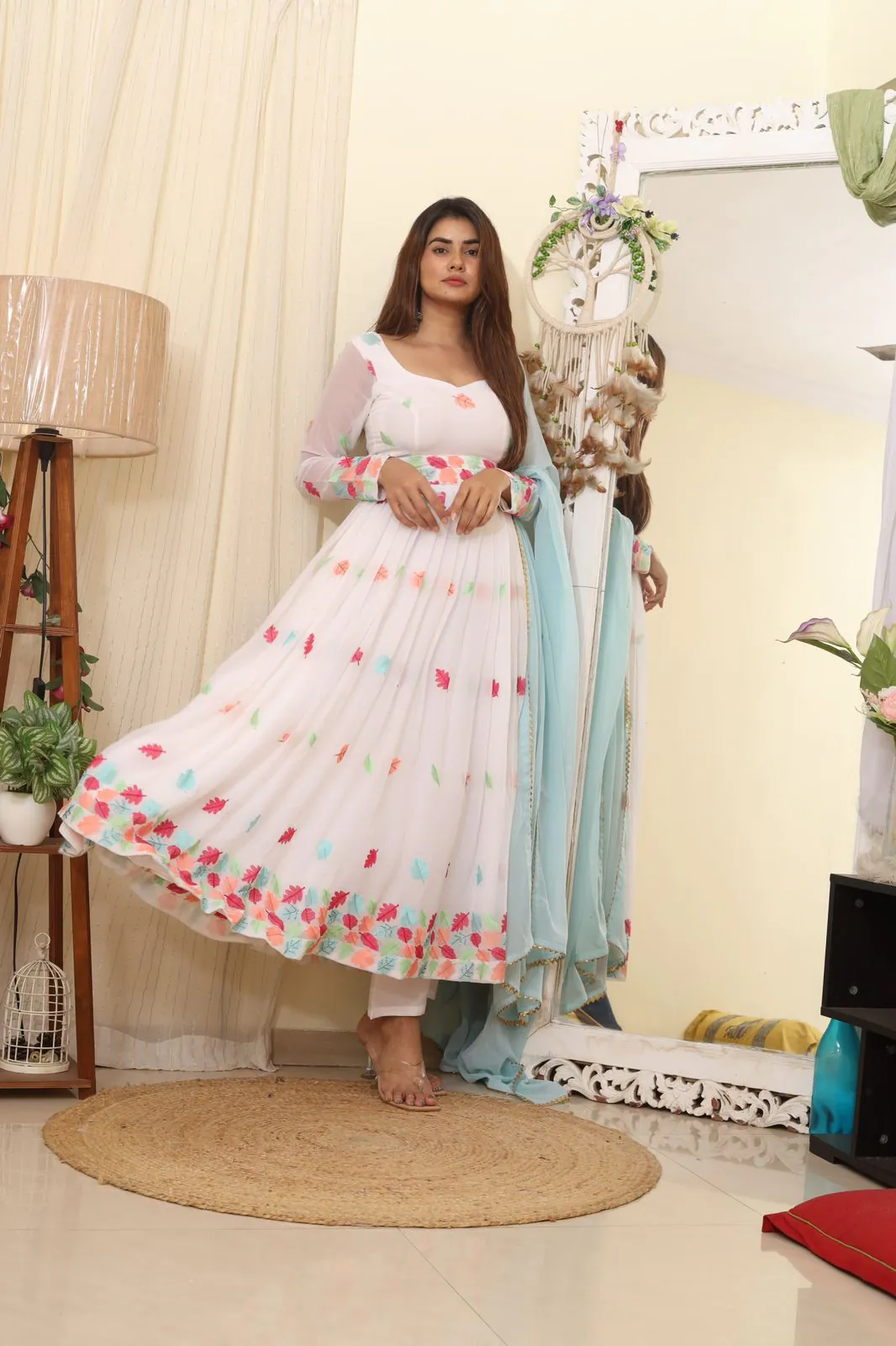 RTC 8041 B White  Color Georgette Embroidered Swarovski Anarkali Suit Casual, Wedding, Party, Festive, Events Etc. Expected Delivery 4-6 Working Days @1899 | Anarkali Suits, Bollywood Anarkali, Creative-Anarkali, Designer Anarkali, Embroidered Anarkali, Party Wear Anarkali