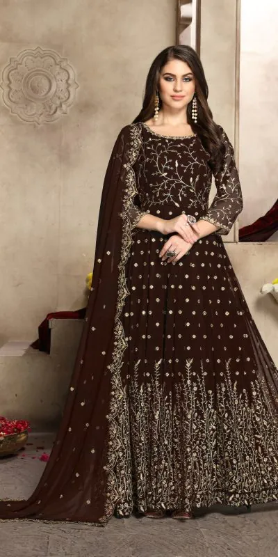  FC 94008 coffee Color Georgette Multi Thread Zari Stich Anarkali Suit Wedding, Party, Festive events, etc. Expected Delivery  4-6 Working Days @2149/- | Anarkali Suits, Bollywood Anarkali, Creative-Anarkali, Designer Anarkali, Embroidered Anarkali, Party Wear Anarkali