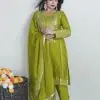 Green Chinnon Silk Embroidery Salwar Suit