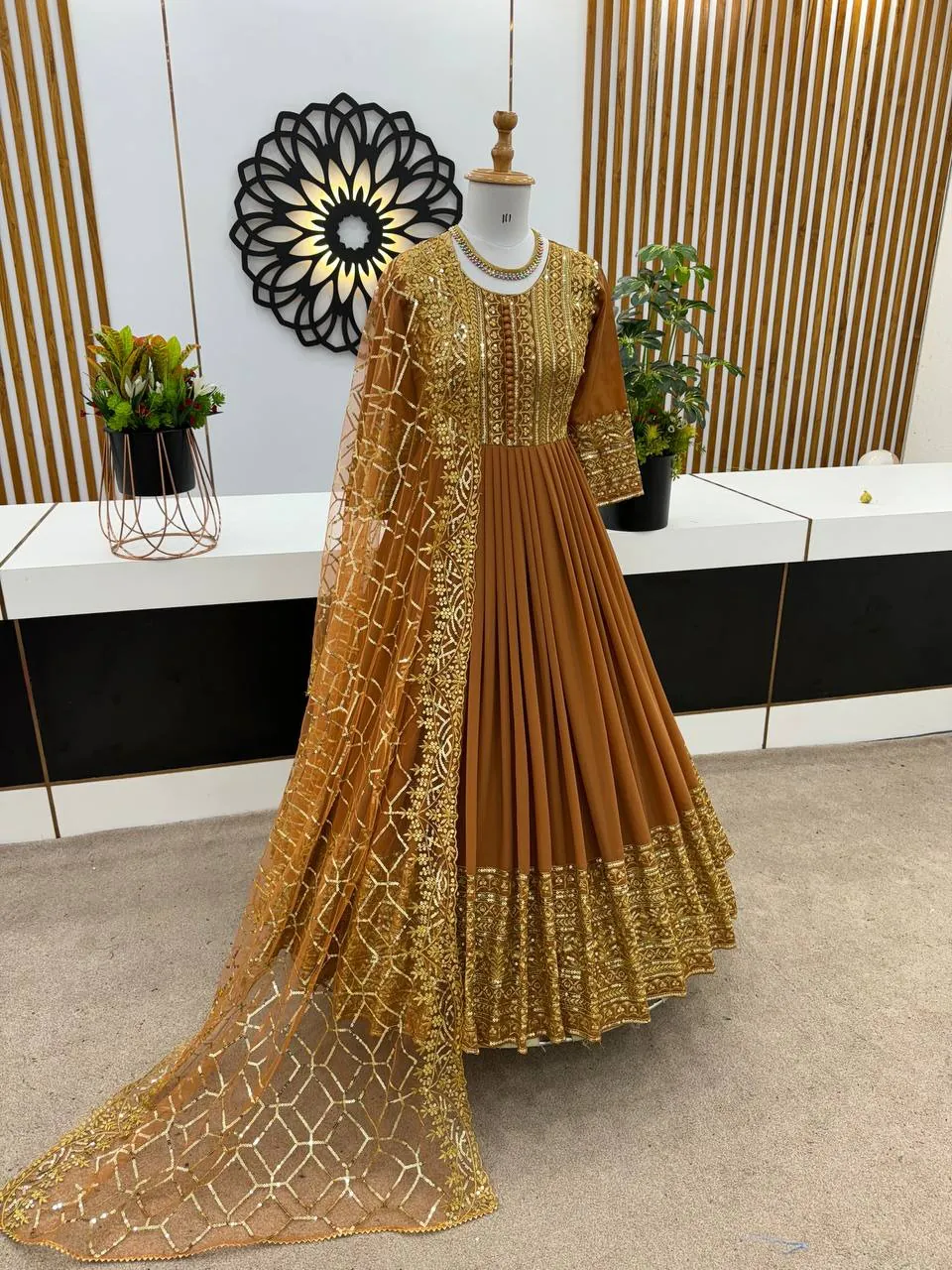 ZSR 3059 Mustard Color Georgette Embroidery Sequence Work Gown Casual, Wedding, Party, Festive, Events Etc. Expected Delivery 4-6 Working Days 2049/- | Gowns, Bollywood Gowns, Creative Gowns, Designer Gowns, Embroidered Gowns, Party Wear Gowns
