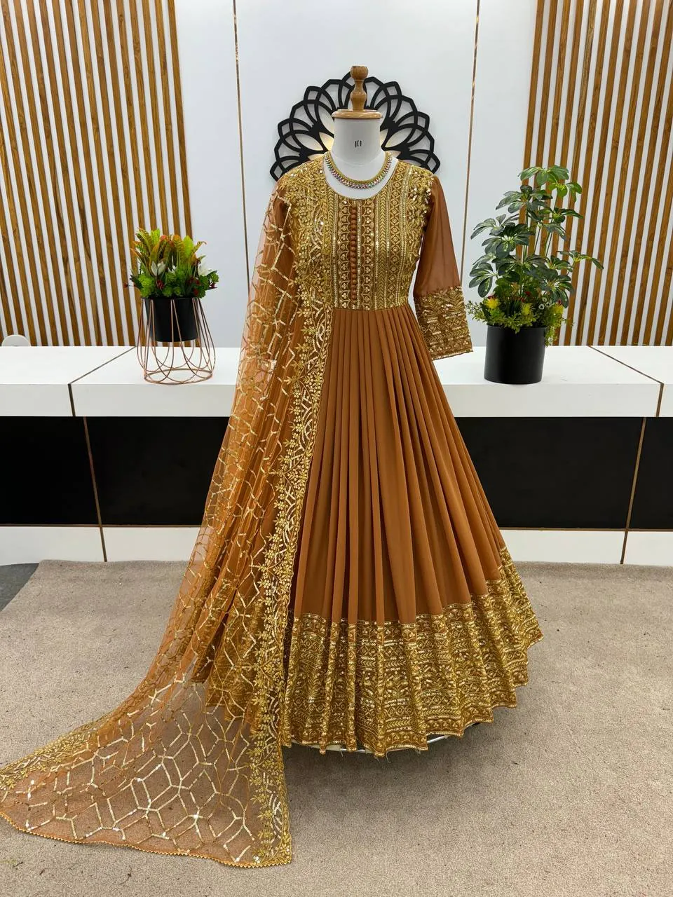 ZSR 3059 Mustard Color Georgette Embroidery Sequence Work Gown Casual, Wedding, Party, Festive, Events Etc. Expected Delivery 4-6 Working Days 2049/- | Gowns, Bollywood Gowns, Creative Gowns, Designer Gowns, Embroidered Gowns, Party Wear Gowns