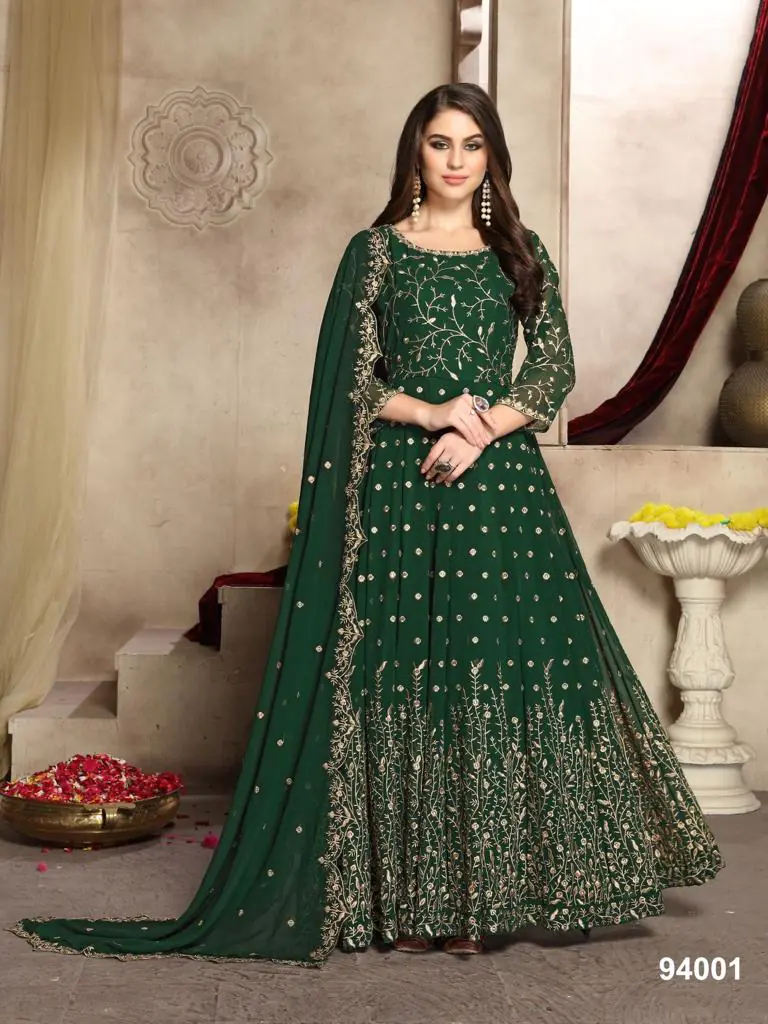 FC 94007 Stone Green Color Georgette Multi Thread Zari Stich Anarkali Suit Wedding, Party, Festive events, etc. Expected Delivery 4-6 Working Days @2149/- | Anarkali Suits, Bollywood Anarkali, Creative-Anarkali, Designer Anarkali, Embroidered Anarkali, Party Wear Anarkali