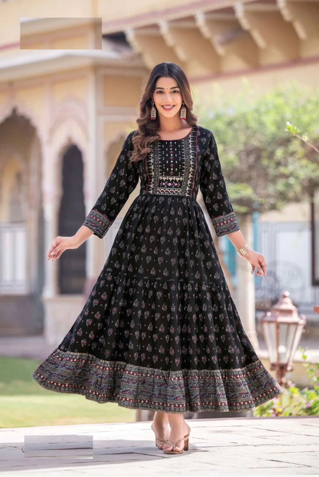 INLI Glamour Black Color Rayon Printed Gown With Hand Work Casual, Wedding, Party, Festive, Events Etc. Expected Delivery 4-6 Working Days @1599 / | Gowns, Bollywood Gowns, Creative Gowns, Designer Gowns, Embroidered Gowns, Party Wear Gowns