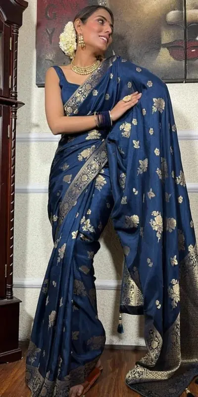 DDF 129 Blue Color Banarasi Soft Silk Extra Ordinary Design Saree Casual, Party Wear, Events, Festivals Etc. Expected Delivery 4-6 Working Days 1449/- | Sarees, Bollywood Sarees, Creative Sarees, Designer Sarees, Embroidered Sarees, Ethnic Saree, Modern Digital sarees, Party Wear Sarees
