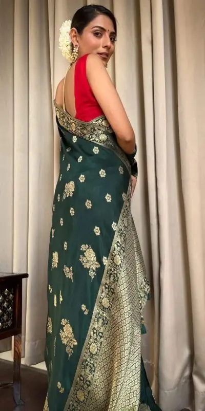 Graceful Green Color Banarasi Soft Silk Extra Ordinary Design Saree