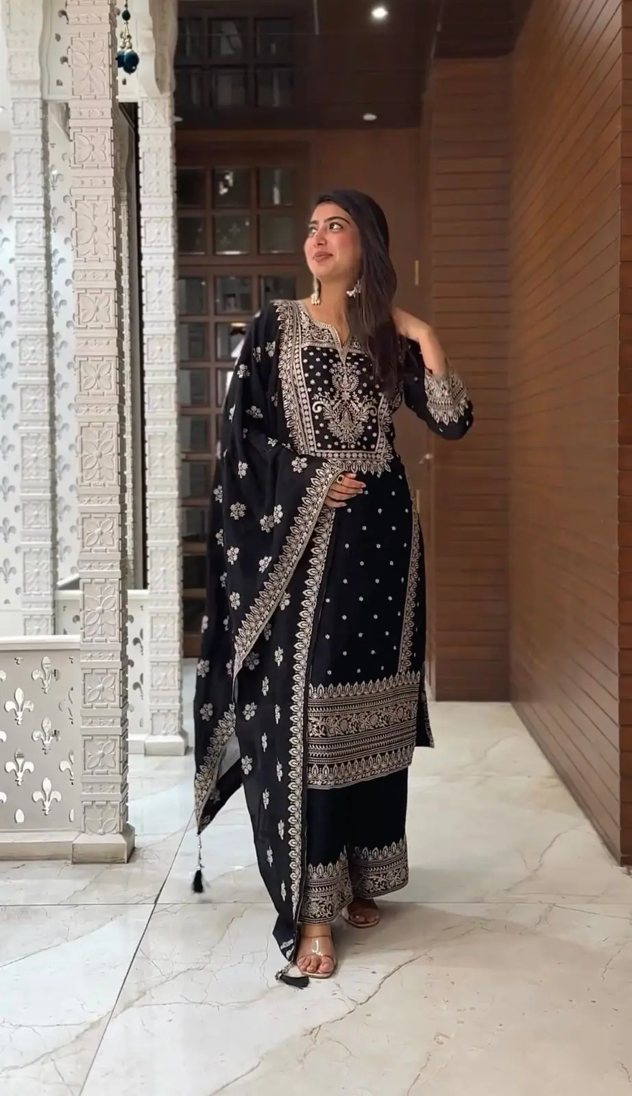 SRK 5156 Black Color Pure Chinnon Silk Embroidery Sequence Salwar Suit Wedding, Party, Festive, Events Expected Delivery 4-6 Working Days @ 2149/- | Jump Suits, Salwar suit, Casual Suits, Creative suits, Designer Suits, Palazzo Suits, Party Wear Suits, Patiala Suits, Straight Suits
