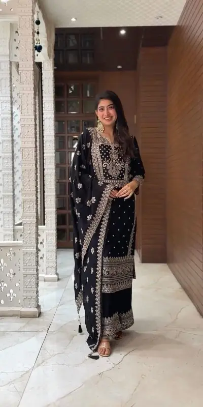 SRK 5156 Black Color Pure Chinnon Silk Embroidery Sequence Salwar Suit Wedding, Party, Festive, Events Expected Delivery 4-6 Working Days @ 2149/- | Jump Suits, Salwar suit, Casual Suits, Creative suits, Designer Suits, Palazzo Suits, Party Wear Suits, Patiala Suits, Straight Suits