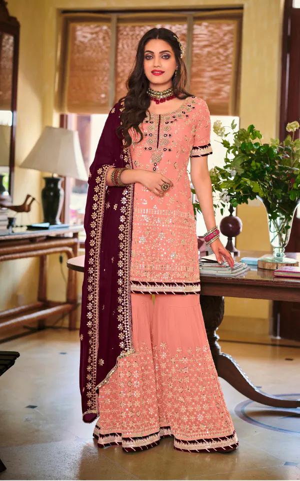 DS 1364 Light Pink Color Faux Georgette Embroidery Work Salwar Suit Wedding, Party, Festive, Events Expected Delivery 4-6 Working Days @ 2299/- | Jump Suits, Salwar suit, Casual Suits, Creative suits, Designer Suits, Palazzo Suits, Party Wear Suits, Patiala Suits, Straight Suits