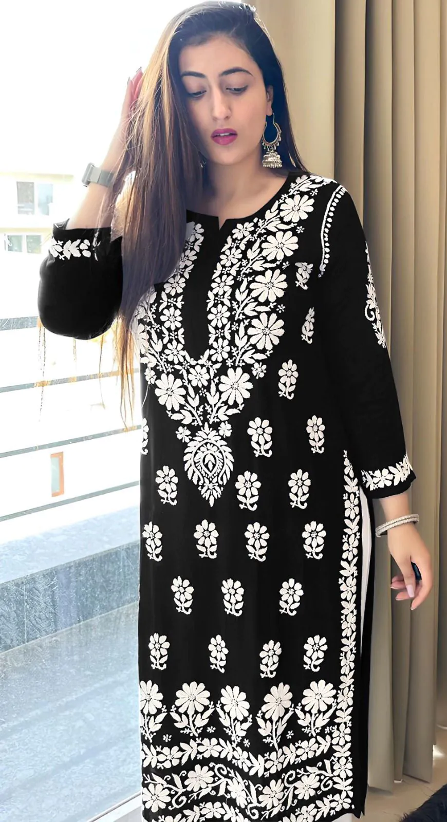 MJF 1023 Black Color Heavy Rayon Cotton Style Embroidery Work Kurti Wedding, Party, Festive, Events Etc. Expected Delivery 4-6 Working Days @1499/- | Kurti, Bollywood Kurti, Creative Kurtis, Designer Kurti, Party Wear Kurti, Selfie Kurti