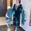 Blue Heavy Viscose Velvet Embroidery Sharara