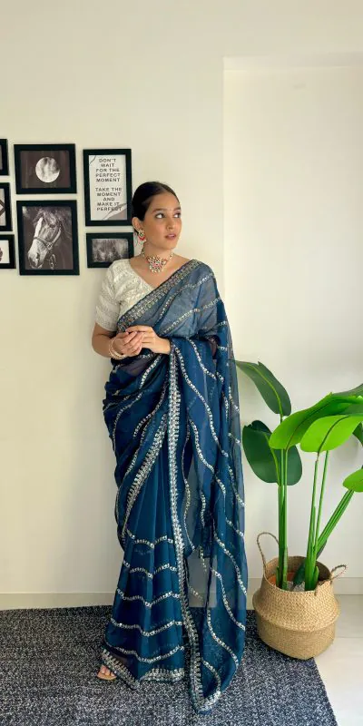 AC BROWNIE Blue Color Soft Organza Zari With Sequence Saree Blouse :Heavy Velvet   Casual, Wedding, Festive, Events Expected Delivery 4-6 Working Days @1999 | Sarees, Bollywood Sarees, Creative Sarees, Designer Sarees, Embroidered Sarees, Ethnic Saree, Modern Digital sarees, Party Wear Sarees