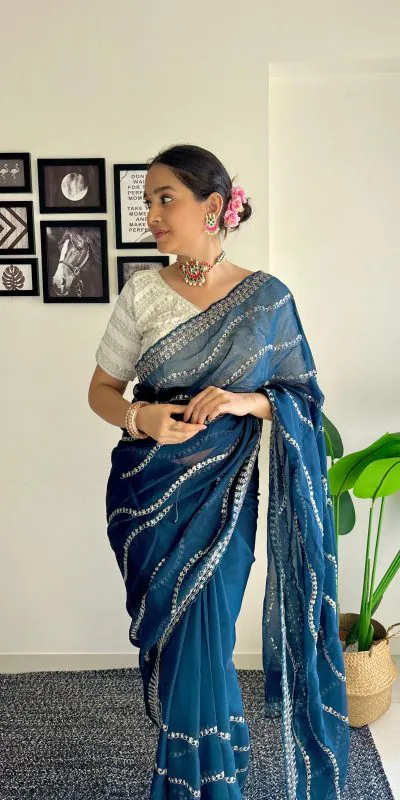 AC BROWNIE Blue Color Soft Organza Zari With Sequence Saree Blouse :Heavy Velvet   Casual, Wedding, Festive, Events Expected Delivery 4-6 Working Days @1999 | Sarees, Bollywood Sarees, Creative Sarees, Designer Sarees, Embroidered Sarees, Ethnic Saree, Modern Digital sarees, Party Wear Sarees