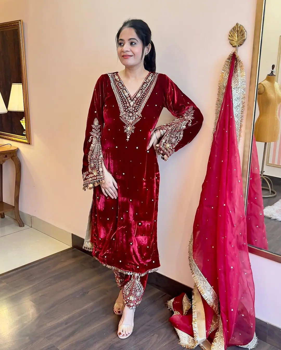 AD 134 Red Color Heavy Pure Viscose Velvet Embroidery Sharara Suit Wedding, Party, Festive, Events Etc. Expected Delivery  4-6 Working Days @2099/- | Jump Suits, Salwar suit, Casual Suits, Creative suits, Designer Suits, Palazzo Suits, Party Wear Suits, Patiala Suits, Straight Suits