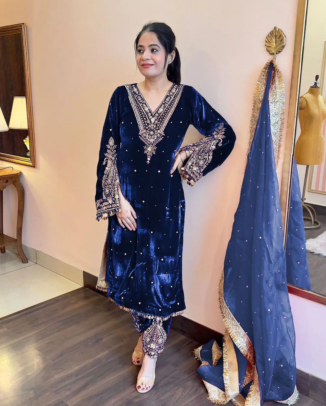 AD 134 Royal Blue Color Heavy Pure Viscose Velvet Embroidery Sharara Suit Wedding, Party, Festive, Events Etc. Expected Delivery  4-6 Working Days @2099/- | Jump Suits, Salwar suit, Casual Suits, Creative suits, Designer Suits, Palazzo Suits, Party Wear Suits, Patiala Suits, Straight Suits