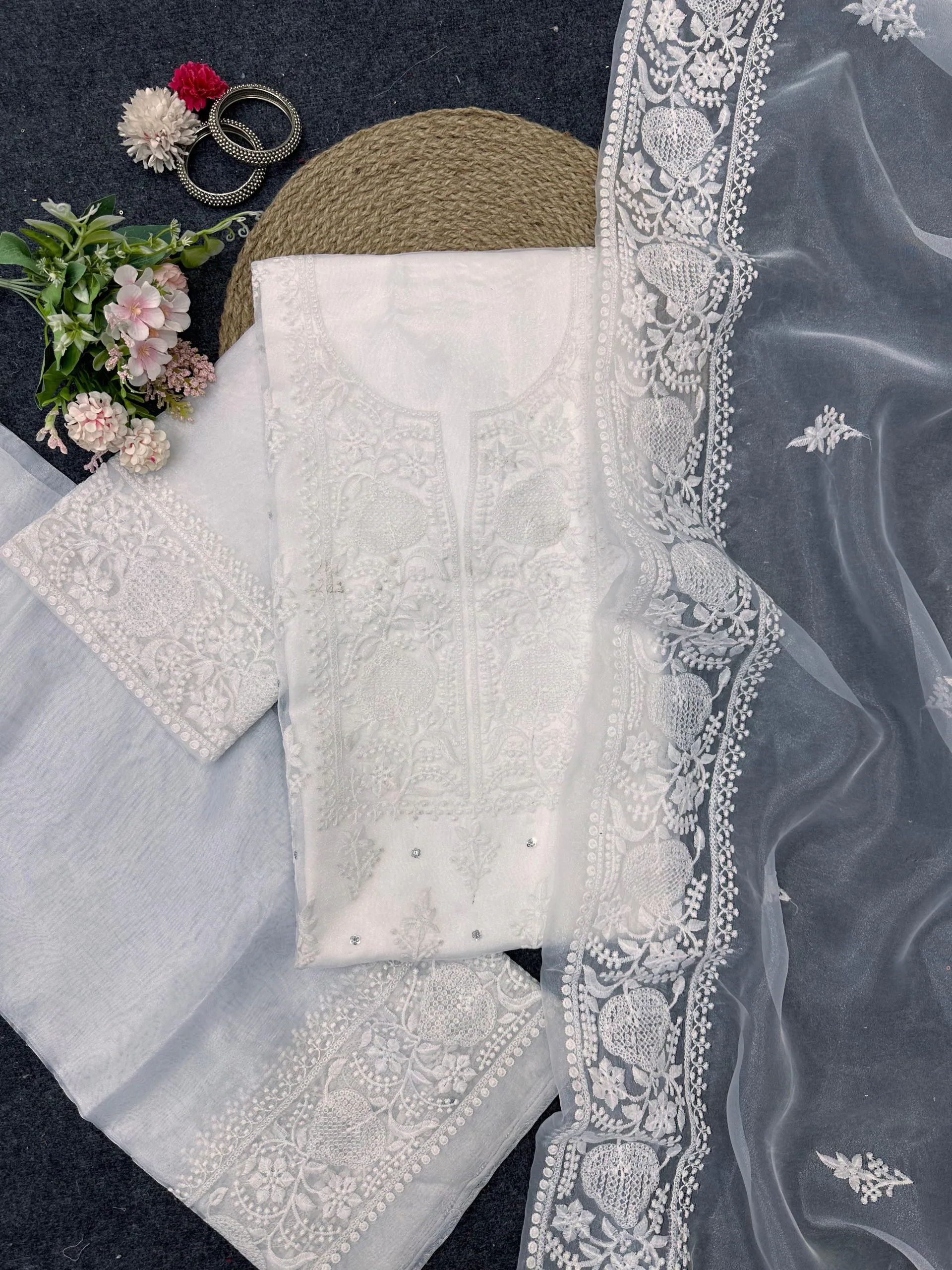 KD 1446 White Organza Silk Thread With Sequence Salwar Suit Casual, Party, Wedding, Festive, Events Etc.  Expected Delivery 4-6 Working Days @1850/- | Salwar suit, Casual Suits, Creative suits, Designer Suits, Palazzo Suits, Party Wear Suits, Patiala Suits, Straight Suits