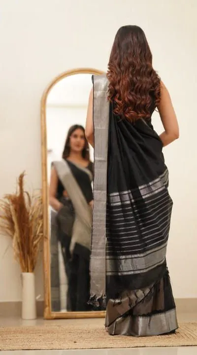 DDF Silver Black 3 Color Banarasi Soft Silk Ordinary Design Saree Casual, Party Wear, Events, Festivals Wear Etc. Expected Delivery 4-6 Working Days 1399/- | Sarees, Bollywood Sarees, Creative Sarees, Designer Sarees, Embroidered Sarees, Ethnic Saree, Modern Digital sarees, Party Wear Sarees