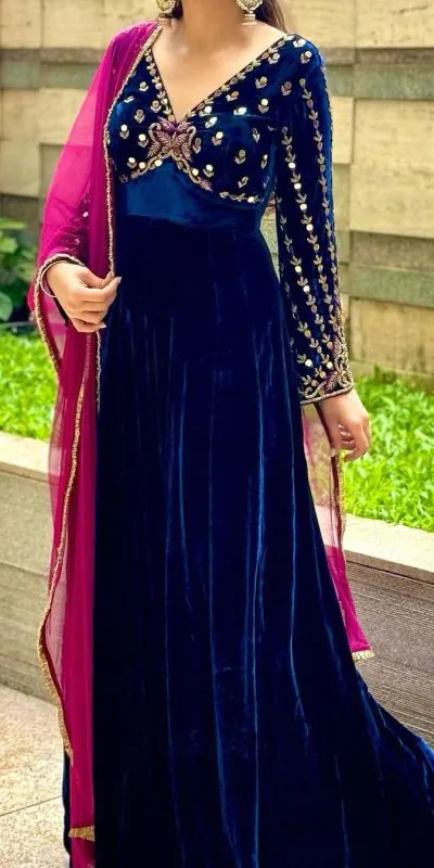 RTC 5626 Royal Blue Color Velvet Thread Sequence Anarkali Suit Casual, Wedding, Party, Festive, Events Etc. Expected Delivery 4-6 Working Days @2049/- | Anarkali Suits, Bollywood Anarkali, Creative-Anarkali, Designer Anarkali, Embroidered Anarkali, Party Wear Anarkali