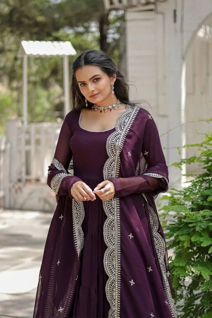 DC G38 Purple Color Garget With Full Sleeves Fancy lace Gown Casual, Wedding, Party, Festive, Events Etc. Expected Delivery 4-6 Working Days @1999/- | Gowns, Bollywood Gowns, Creative Gowns, Designer Gowns, Embroidered Gowns, Party Wear Gowns