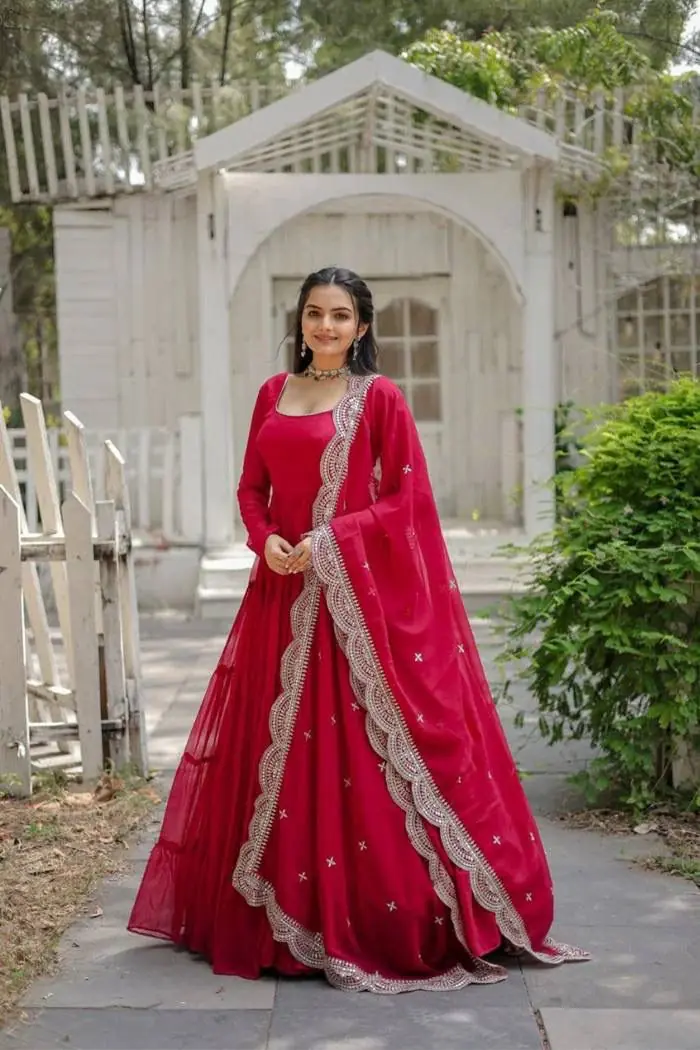 DC G38 Red Color Garget With Full Sleeves Fancy lace Gown Casual, Wedding, Party, Festive, Events Etc. Expected Delivery 4-6 Working Days @1999/- | Gowns, Bollywood Gowns, Creative Gowns, Designer Gowns, Embroidered Gowns, Party Wear Gowns
