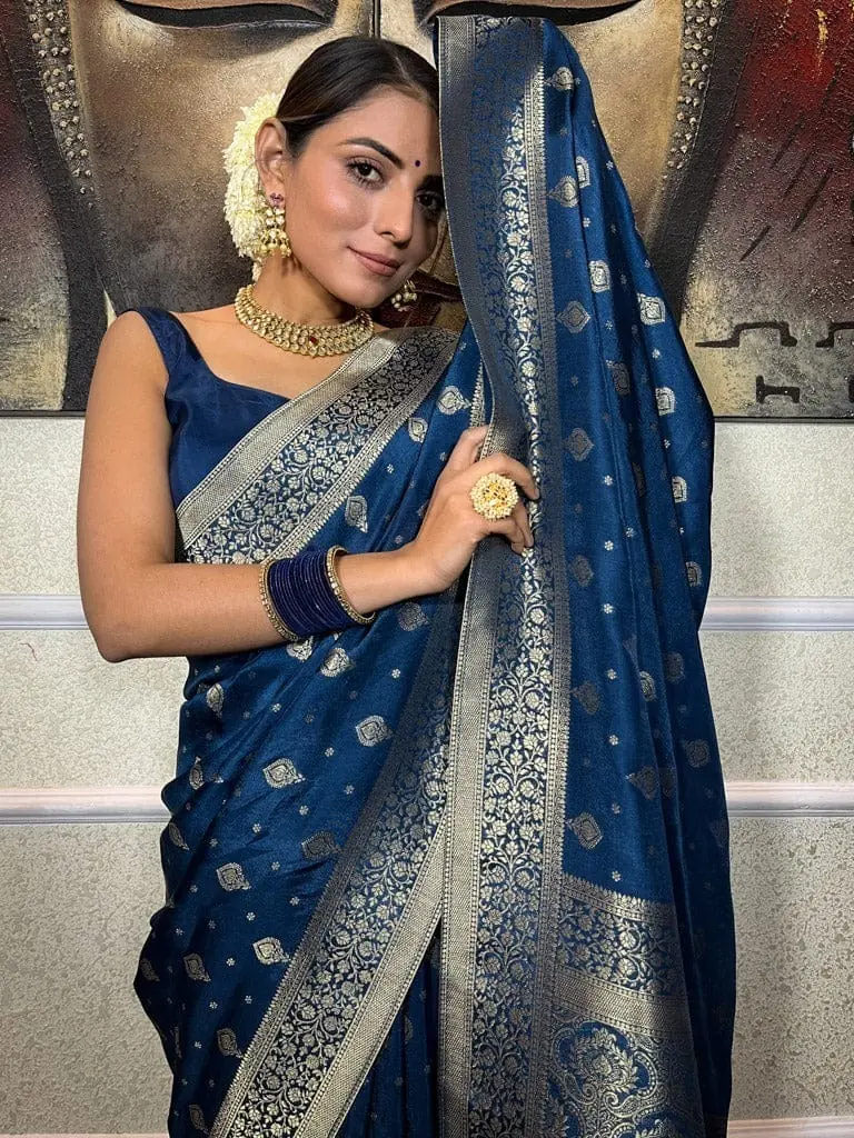DDF 128 Blue Color Banarasi Soft Silk Extra Ordinary Design Saree Casual, Party Wear, Events, Festivals Etc. Expected Delivery 4-6 Working Days 1399/- | Sarees, Bollywood Sarees, Creative Sarees, Designer Sarees, Embroidered Sarees, Ethnic Saree, Modern Digital sarees, Party Wear Sarees