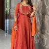 Orange Soft silk thread and Sequence Anarkali Suit