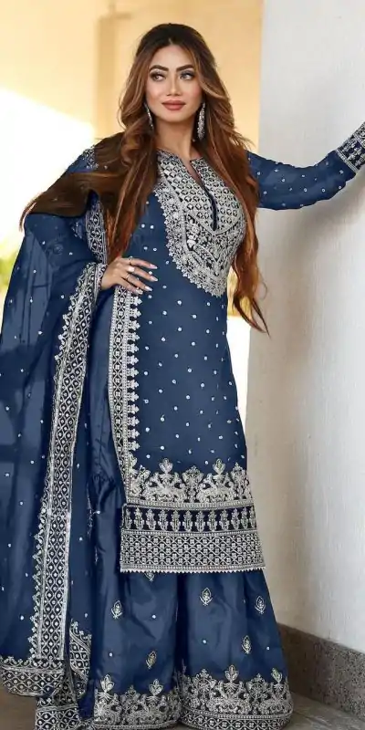 SSR 449 Blue Georgette Embroidery Sequence Salwar Suit Wedding, Party, Festive, Events Expected Delivery 4-6 Working Days @ 2049/- Only | Salwar suit, Casual Suits, Creative suits, Designer Suits, Party Wear Suits, Straight Suits