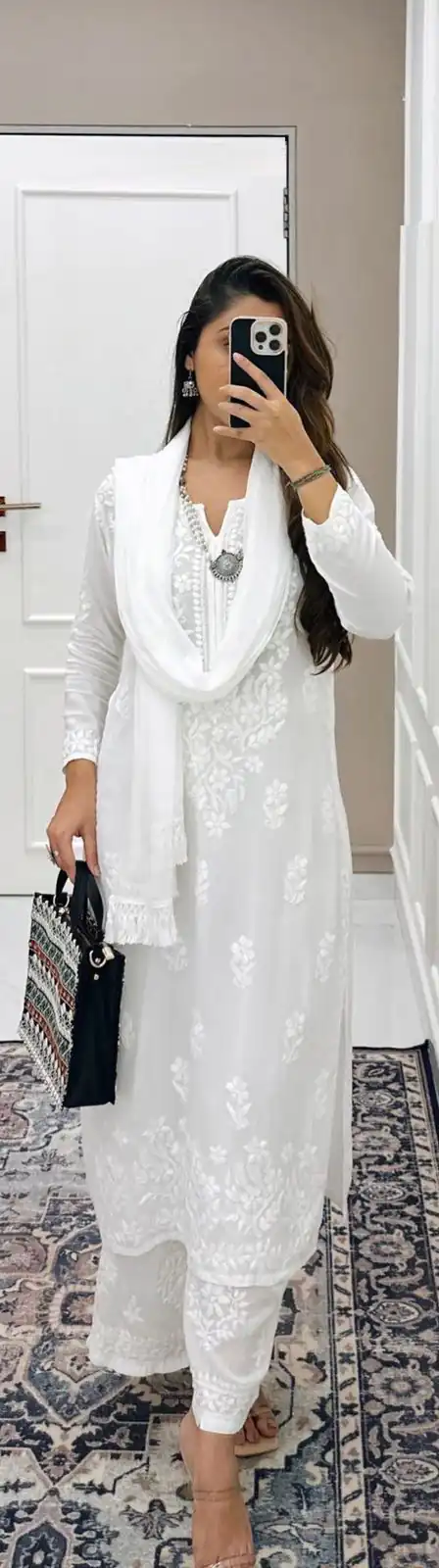 BE 125 White Color Maslin Thread Embroidery Salwar Suit Wedding, Party, Festive events, etc. Expected Delivery 4-6 Working Days @1849/- | Salwar suit, Casual Suits, Creative suits, Designer Suits, Palazzo Suits, Party Wear Suits, Patiala Suits, Straight Suits