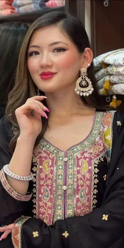 ZF 377 Black Color Chinnon Silk Embroidery Sequence Salwar Suit Casual, Wedding, Party, Events Etc. Expected Delivery 4-6 Working Days 2499/- | Jump Suits, Salwar suit, Casual Suits, Creative suits, Designer Suits, Palazzo Suits, Party Wear Suits, Patiala Suits, Straight Suits