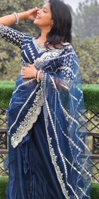 ST 1036 Royal Blue Color Blooming Vichitra Embroidery Lehenga Saree Casual, Wedding, Party, Festive, Events Etc. Expected Delivery 4-6 Working Days @2199/- | Lehenga, Bollywood Lehenga, Creative Lehenga, Designer Lehenga, Embroidered Lehenga, Party Wear Lehenga