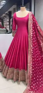ZF 372 Pink Color Heavy Chinon Silk Embroidery Sequence Work Gown Casual, Wedding, Party, Festive, Events Etc. Expected Delivery 4-6 Working Days @2049/- | Gowns, Bollywood Gowns, Creative Gowns, Designer Gowns, Embroidered Gowns, Party Wear Gowns