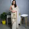 White Nylon Net Sequence Thread Saree