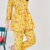 Yellow Soft Poly Linen Print Work Kurti