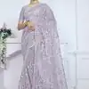 Light Purple Net Embroidery Sequence Saree