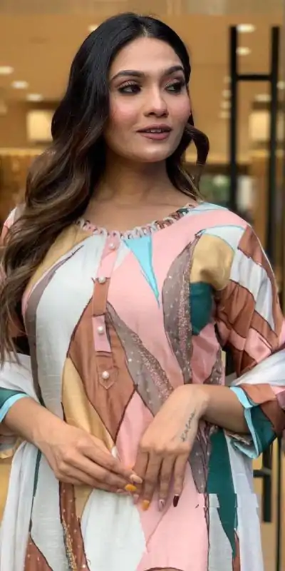 Perfect Malty Color Muslin Embroidery Chain Works Salwar Suit