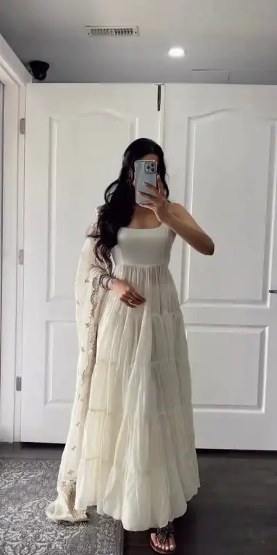 cotton white anarkali dress White Embroidered Silk Anarkali