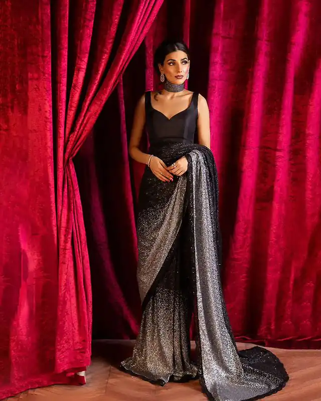 DF 3406 Black Color Georgette Sequins Embroidery Work Saree Casual, Party Wear, Wedding, Events Etc Delivery Expected.4-6 Working Days 1799/- | Sarees, Bollywood Sarees, Creative Sarees, Designer Sarees, Embroidered Sarees, Ethnic Saree, Modern Digital sarees, Party Wear Sarees
